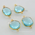 Vermeil Aqua Quartz Gemstone Bezel Connector Link for Women Jewelry